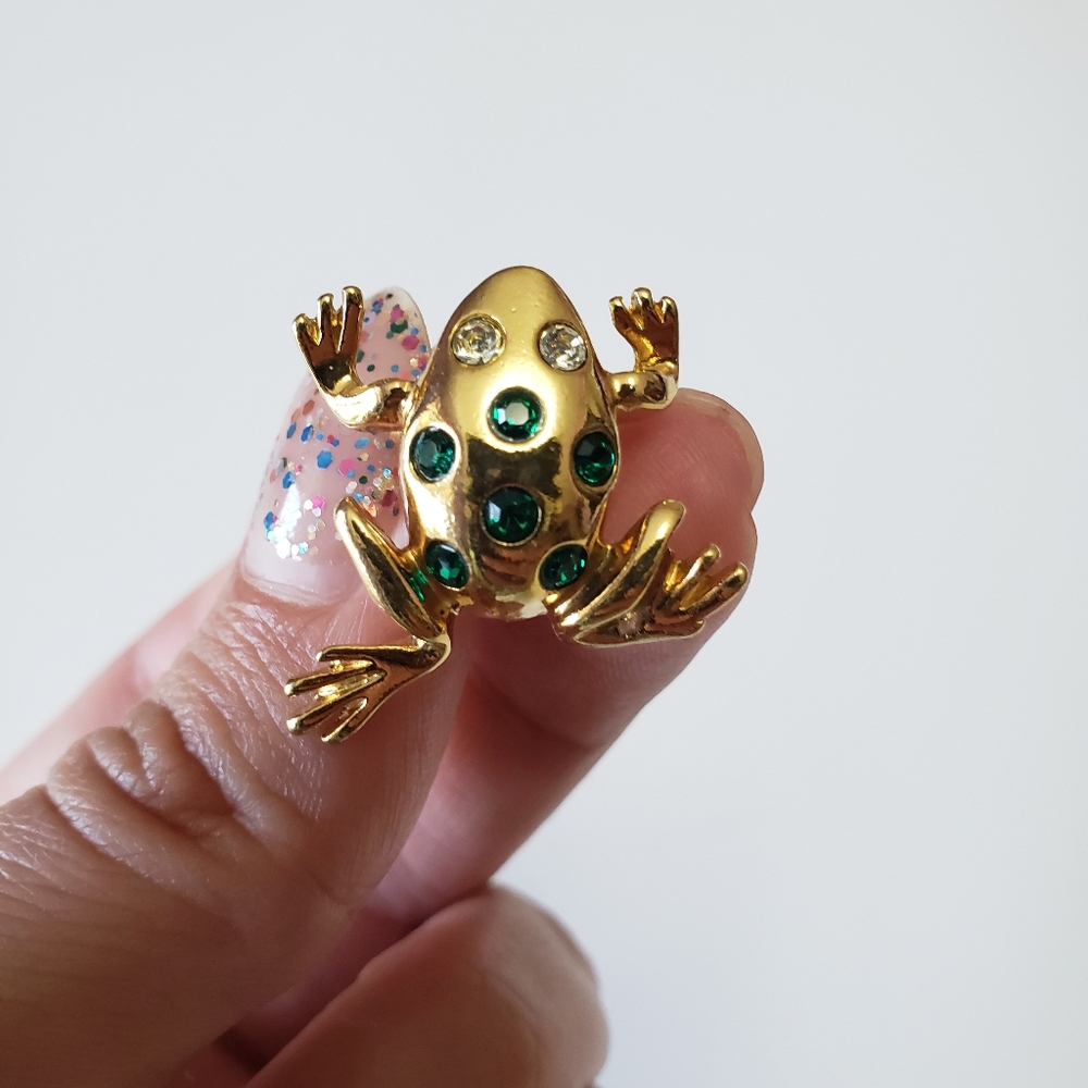 AVON VINTAGE frog Pin Brooch Rhinestone - Picture 3 of 7
